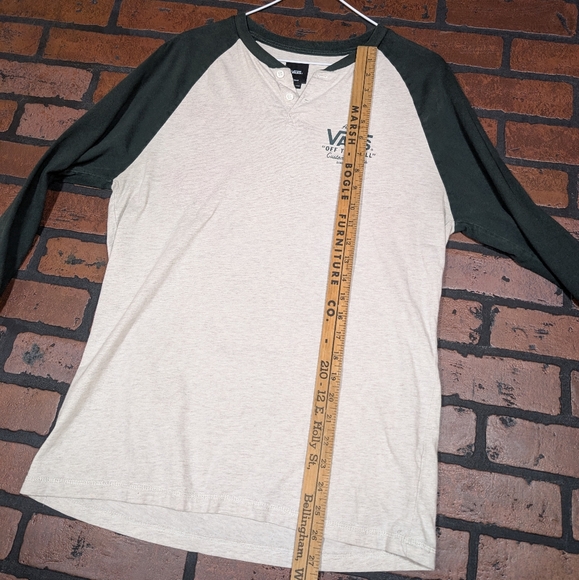 Vans Men's Off-White‎ and Dark Green Long Sleeve Tee - Picture 9 of 11